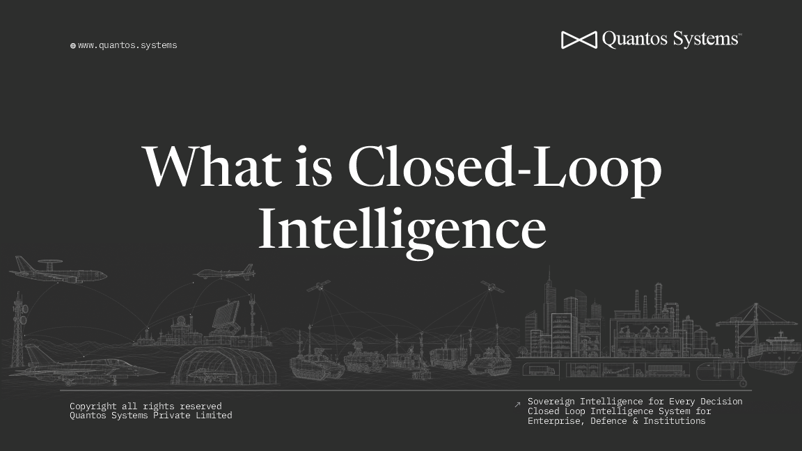 Diagram of a closed intelligence loop moving from signal to decision to outcome to learning